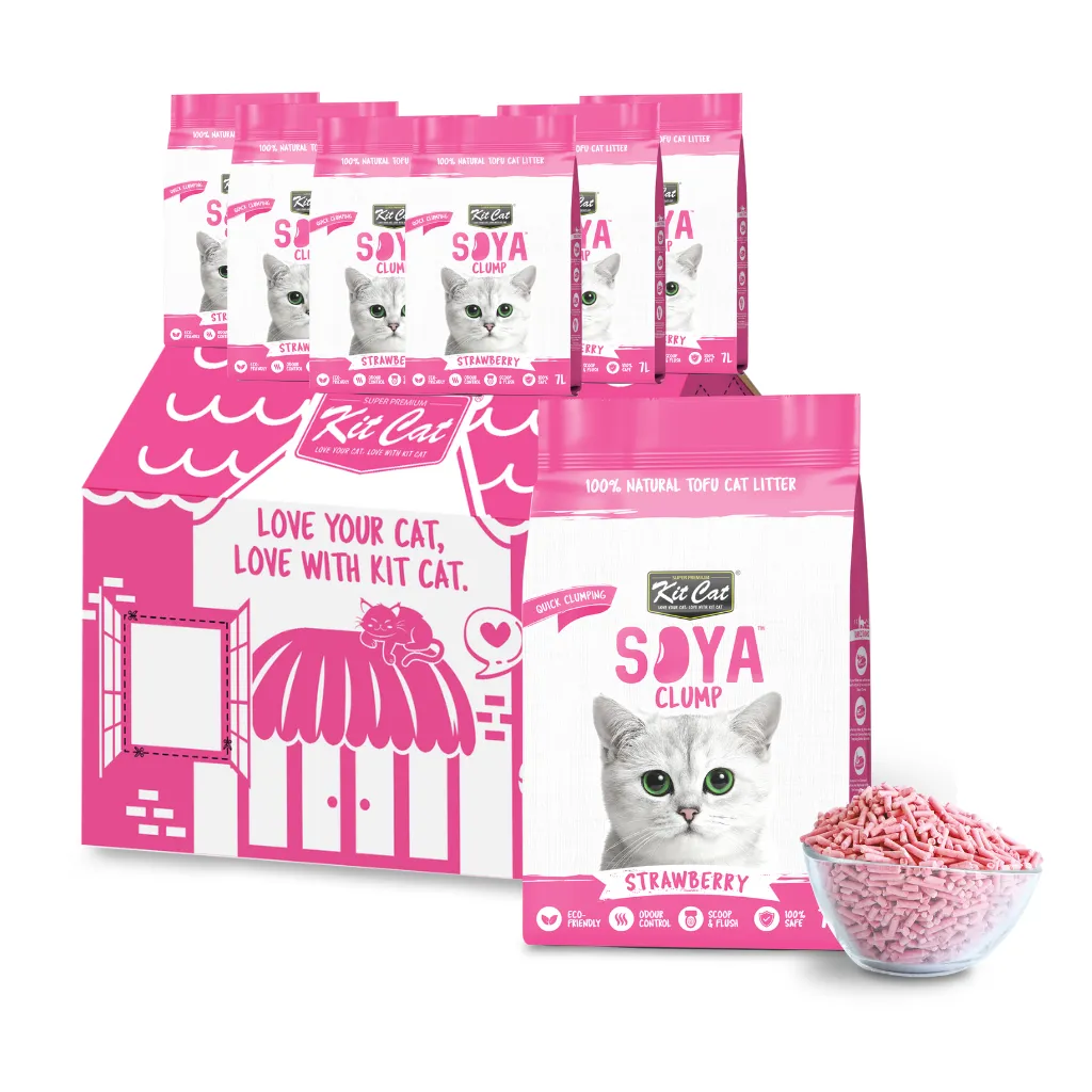 [CTN OF 6] Kit Cat Soya Clump Cat Litter - Strawberry (6x7L)