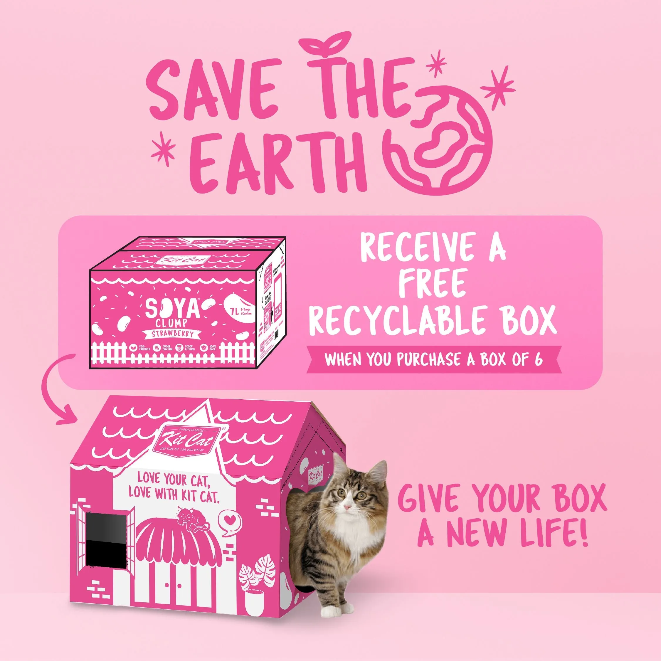 [CTN OF 6] Kit Cat Soya Clump Cat Litter - Strawberry (6x7L)
