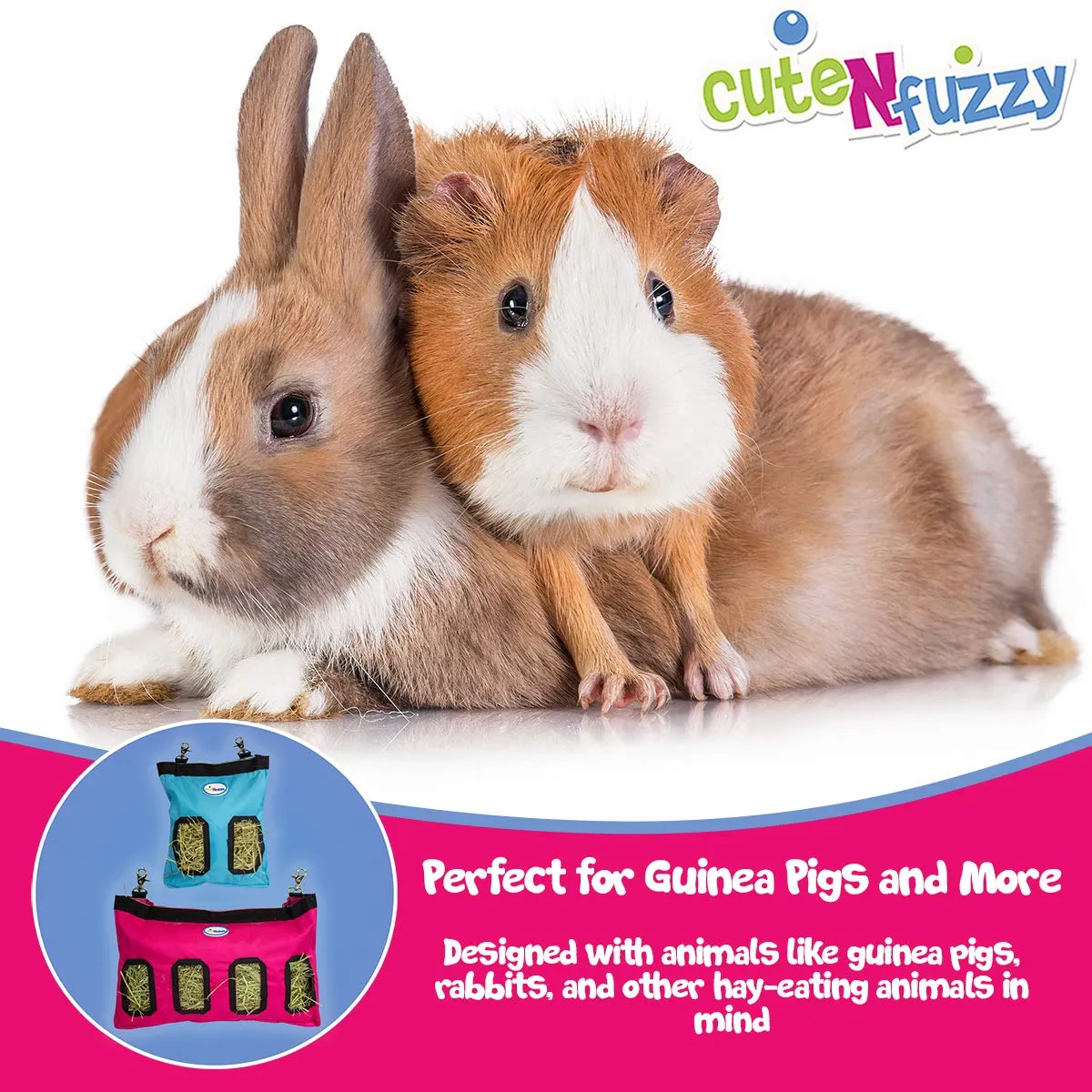 CuteNfuzzy Small Pet Medium Hay Bag for Guinea Pigs and Rabbits with 6 Month Warranty 18x11x1.5"