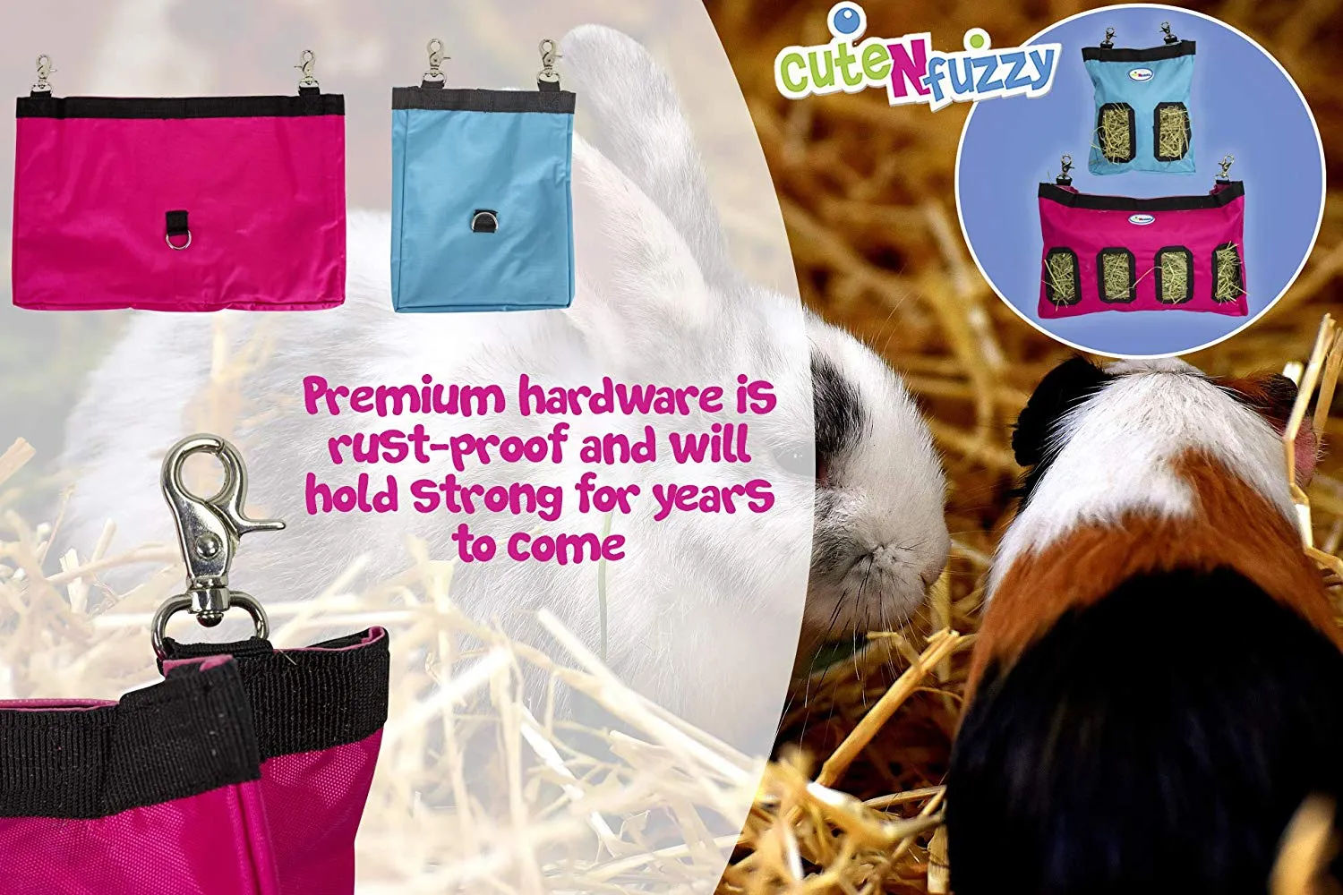 CuteNfuzzy Small Pet Medium Hay Bag for Guinea Pigs and Rabbits with 6 Month Warranty 18x11x1.5"