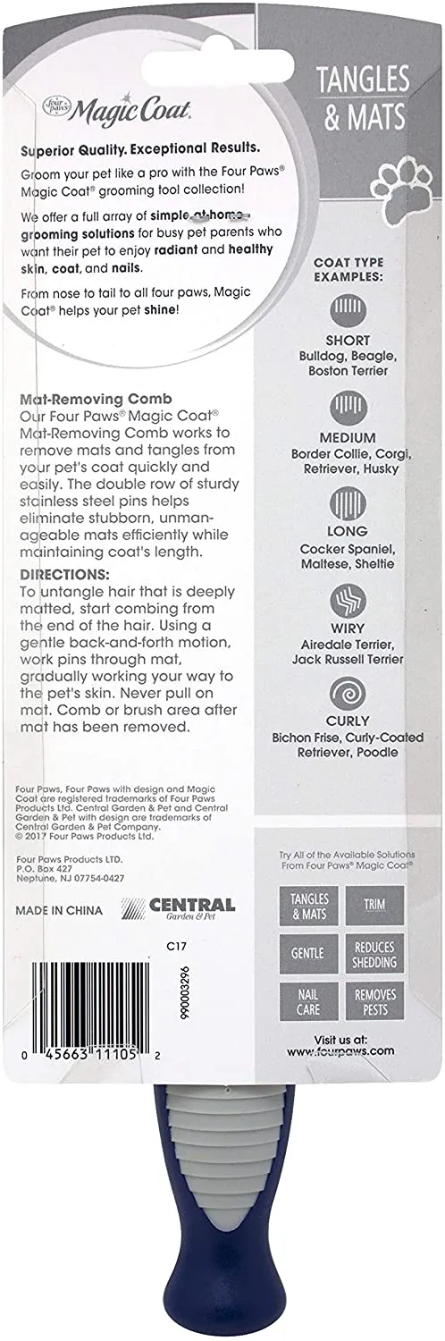 Dog Mat Removing Comb - Remove Mats and Tangles Quickly and Easily - Four Paws