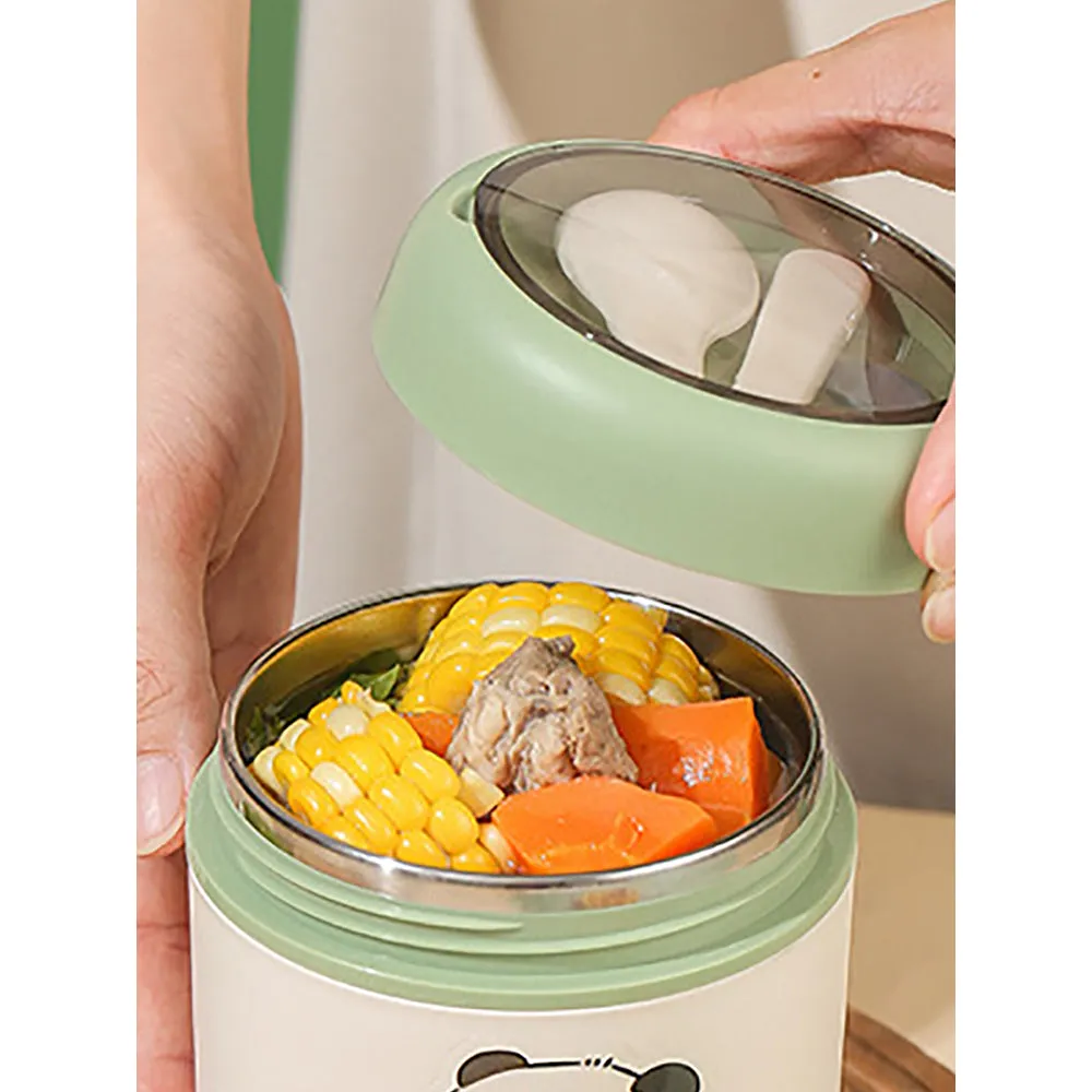 Little Surprise Box Panda , Stainless Steel Soup Box /Tiffin with Insulated Vertical Tiffin Bag with detachable Spoon for Kids and Adults.