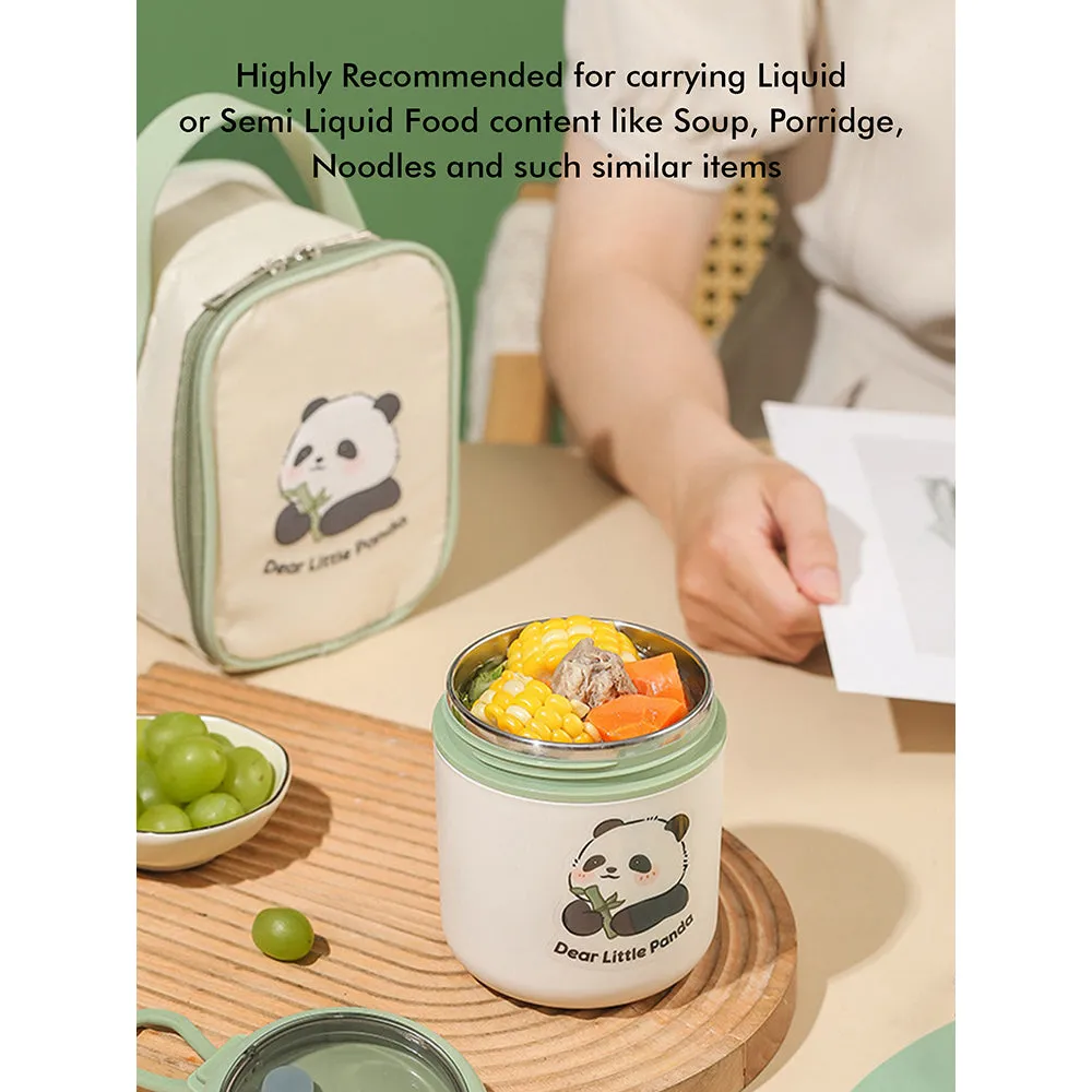 Little Surprise Box Panda , Stainless Steel Soup Box /Tiffin with Insulated Vertical Tiffin Bag with detachable Spoon for Kids and Adults.