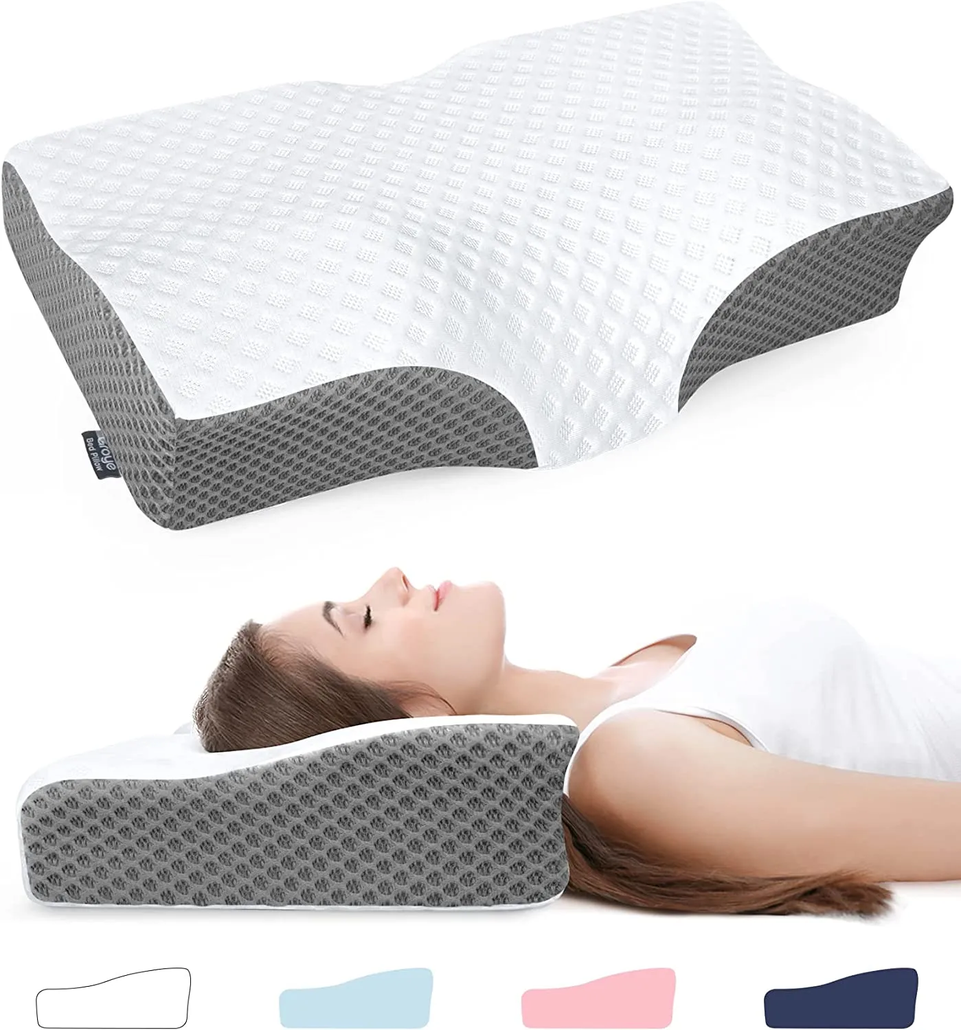 Memory Foam Pillow Neck Pillow, Adjustable Ergonomic Contour Support Cervical Pillow Slow Rebound Memory Foam for Sleeping, Back, Stomach, Side Sleeper, 23.6''x 13.3''x 4.3''