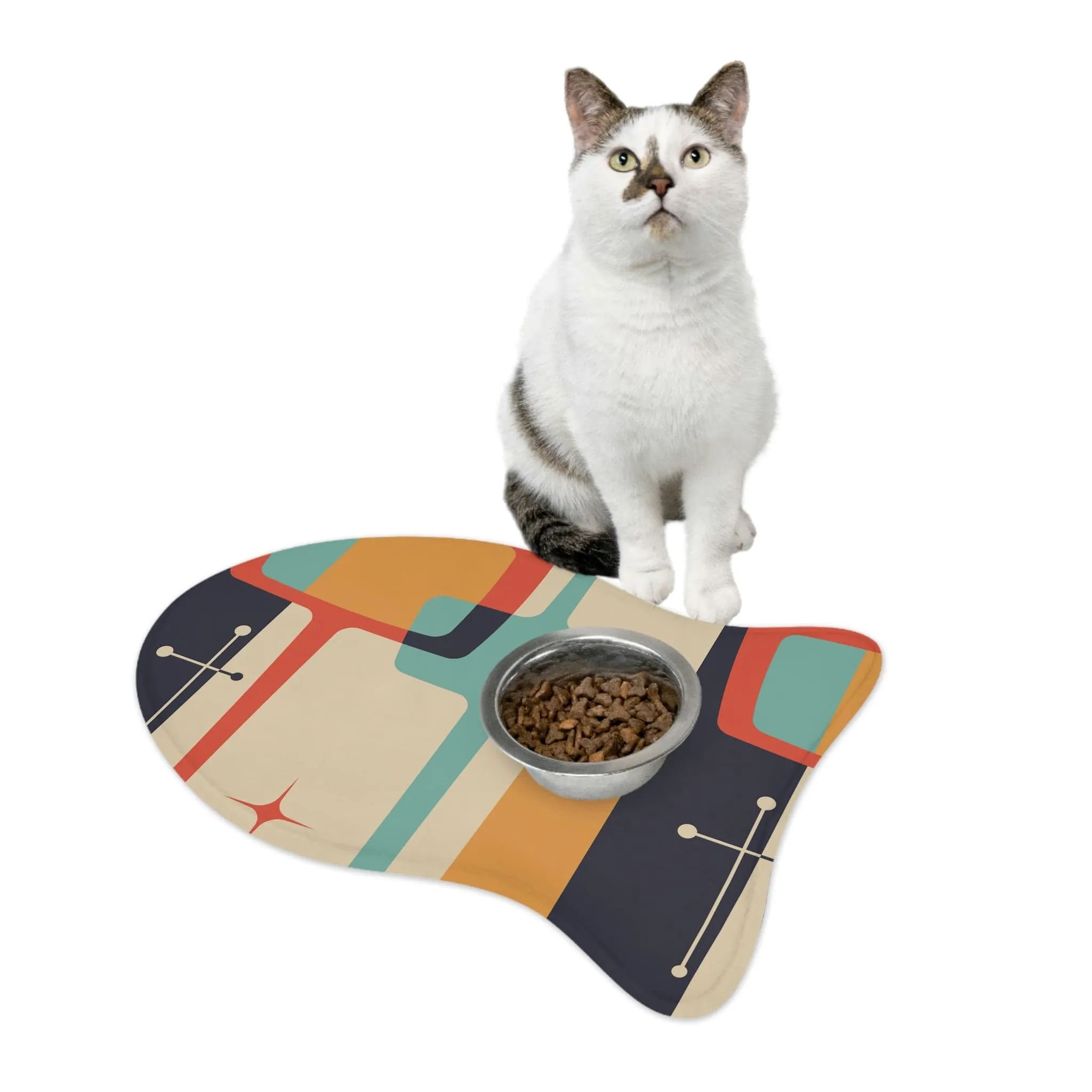 Mid Century Modern, Beige, Charcoal Gray, Mustard Yellow, Aqua Retro, Dog, Cat Pet Feeding Mats