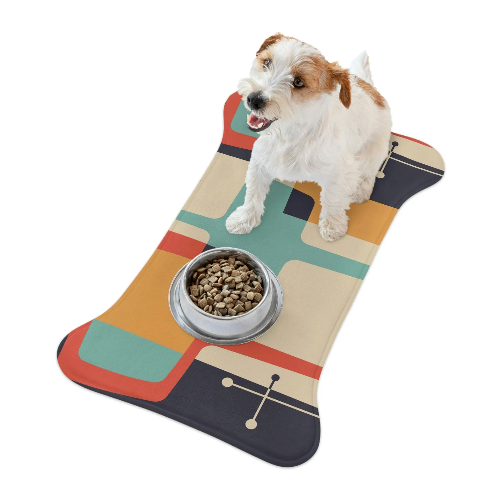Mid Century Modern, Beige, Charcoal Gray, Mustard Yellow, Aqua Retro, Dog, Cat Pet Feeding Mats