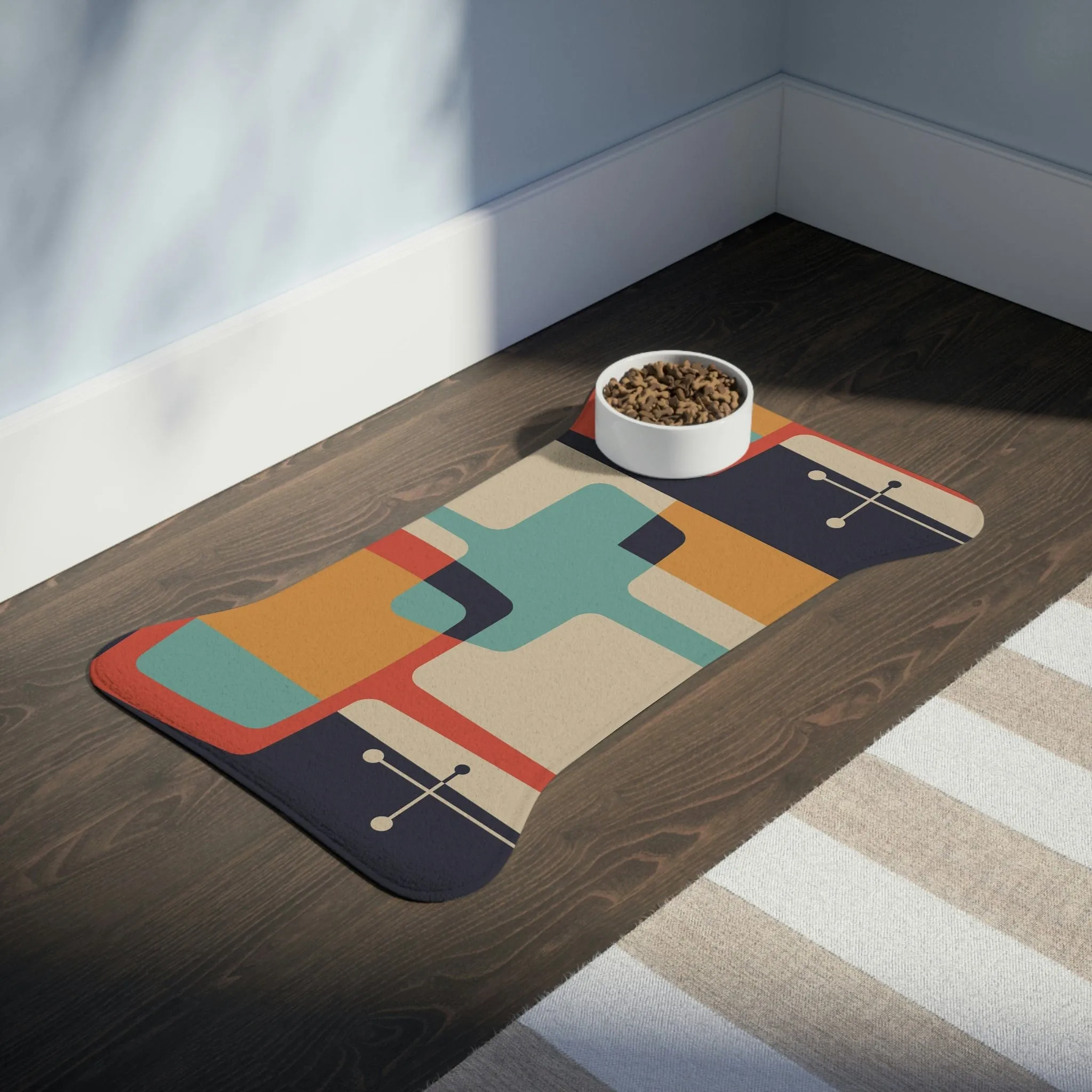 Mid Century Modern, Beige, Charcoal Gray, Mustard Yellow, Aqua Retro, Dog, Cat Pet Feeding Mats