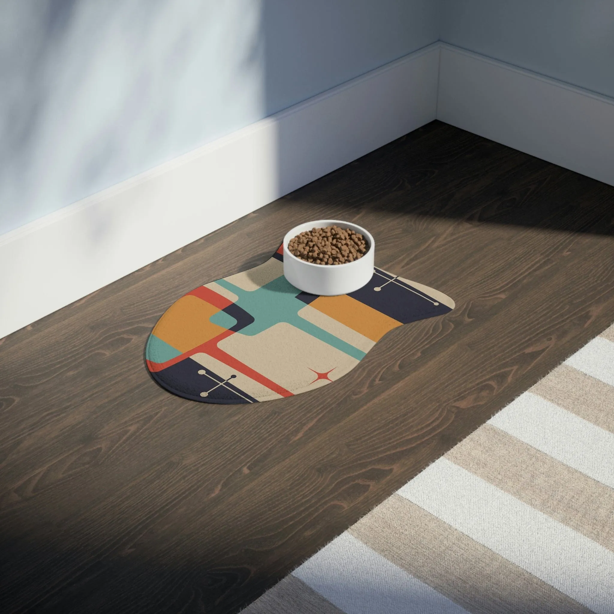 Mid Century Modern, Beige, Charcoal Gray, Mustard Yellow, Aqua Retro, Dog, Cat Pet Feeding Mats