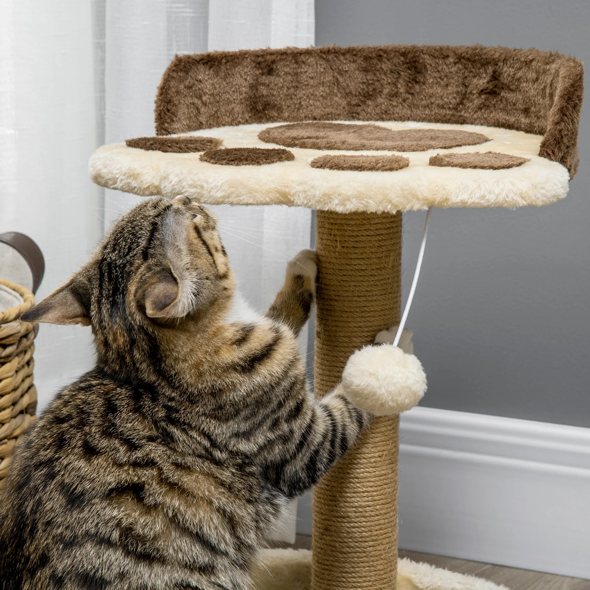 PawHut 44cm Cat Tree with Sisal Cat Scratching Post, Toy Ball - Brown