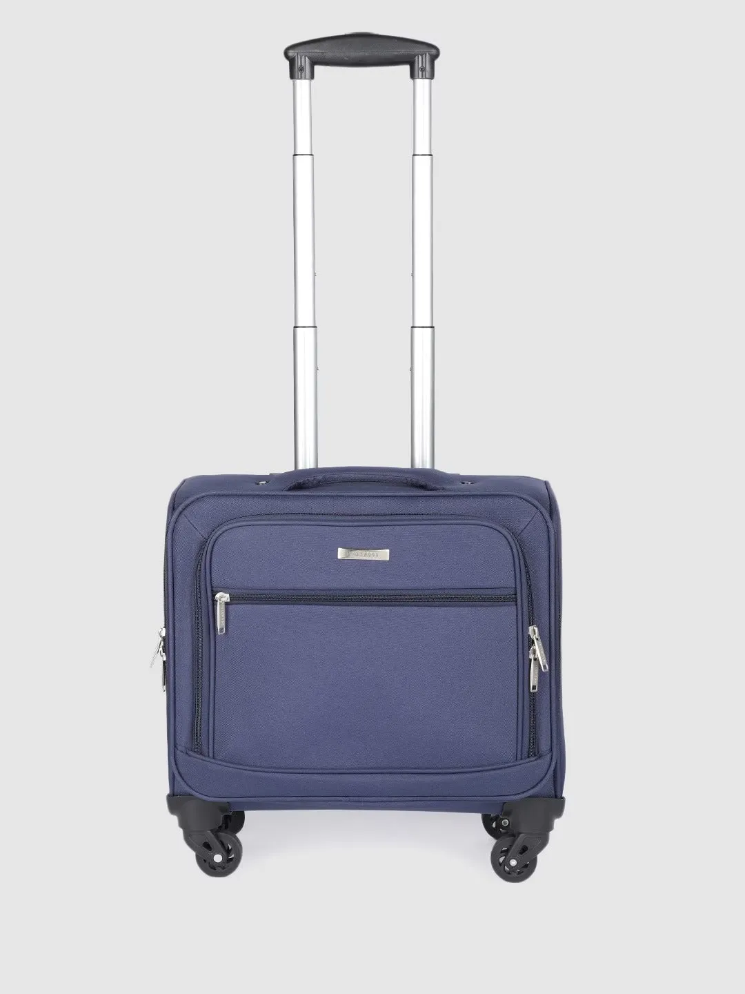 Unisex Navy Blue Solid Overnighter Trolley Bag