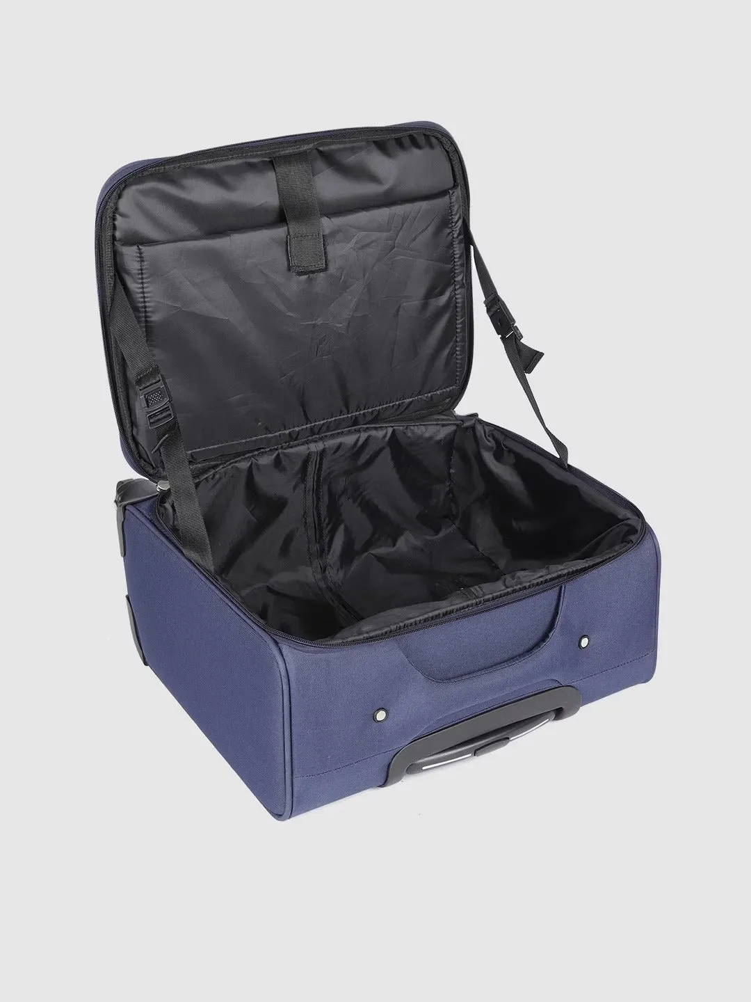 Unisex Navy Blue Solid Overnighter Trolley Bag