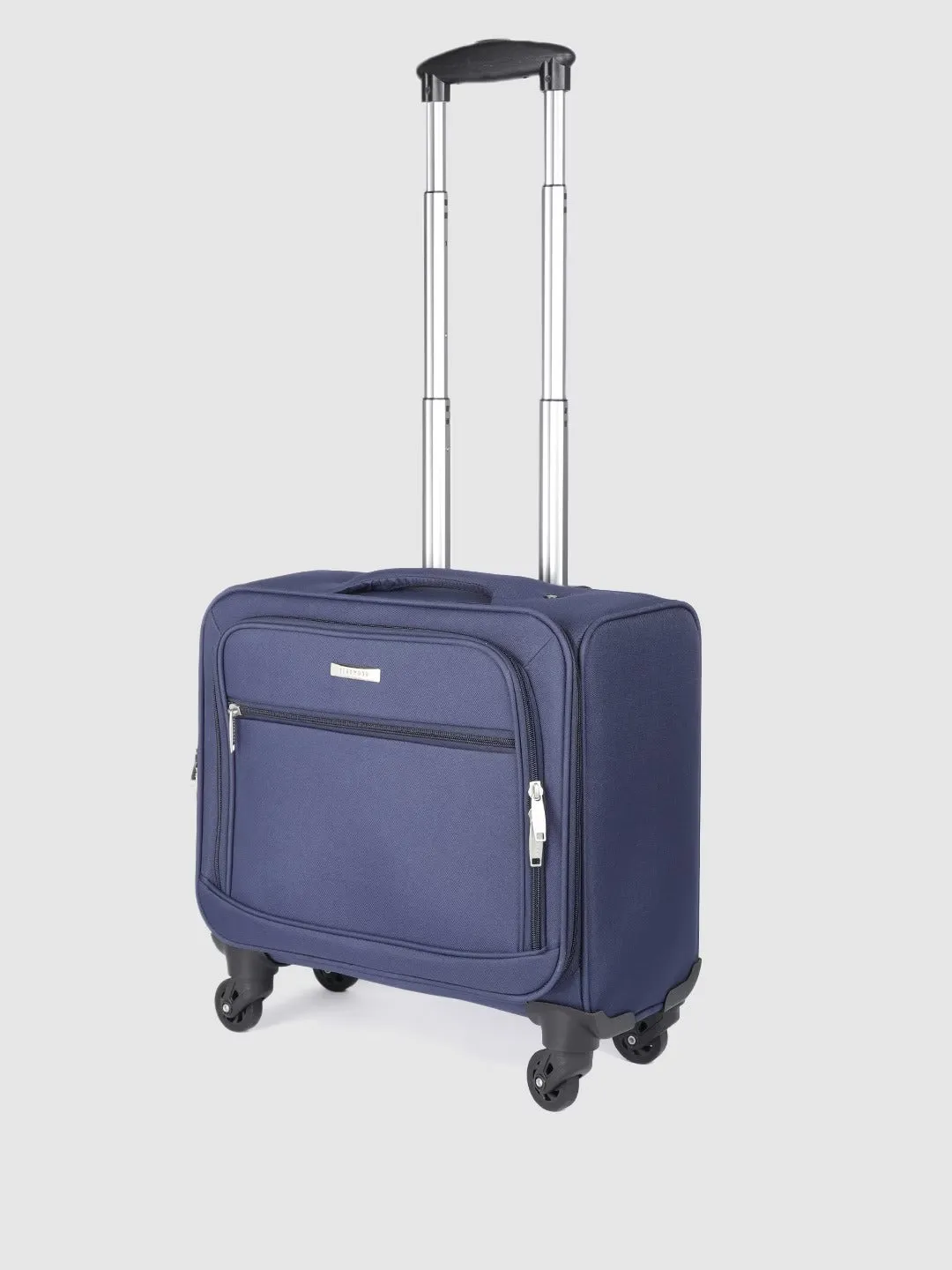Unisex Navy Blue Solid Overnighter Trolley Bag