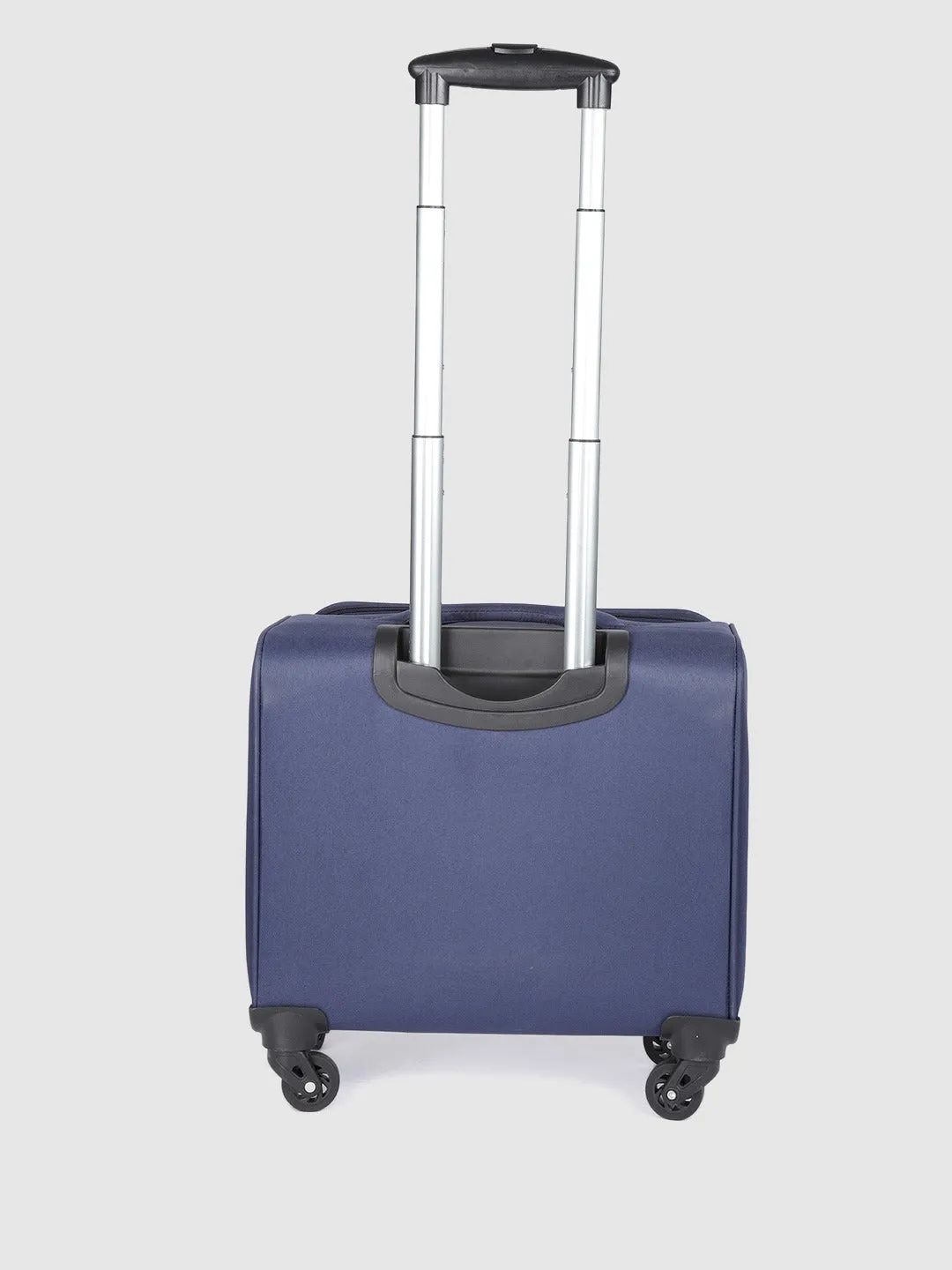 Unisex Navy Blue Solid Overnighter Trolley Bag