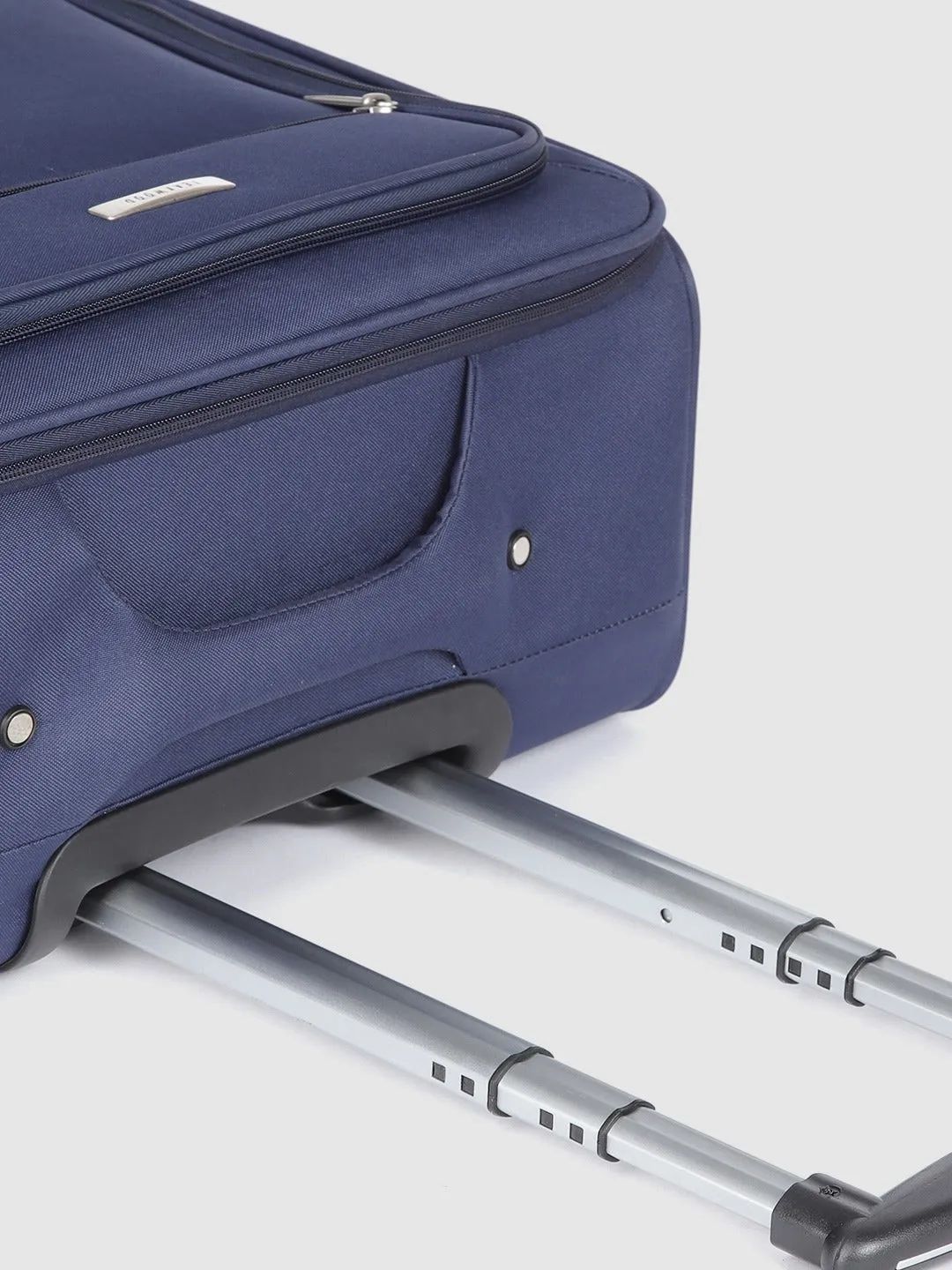 Unisex Navy Blue Solid Overnighter Trolley Bag